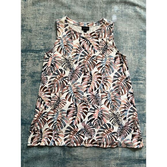J. Jill White Pink Blue Botanical Leaf Print Wearever Layering Tank Top Medium - Picture 1 of 4